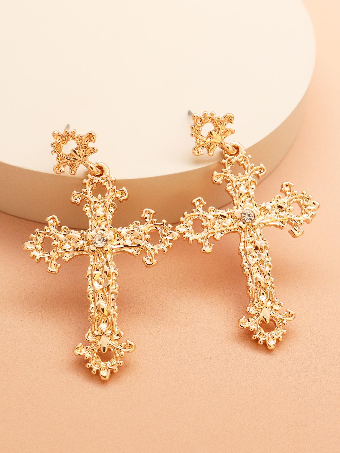 Cross Earrings with Rhinestones