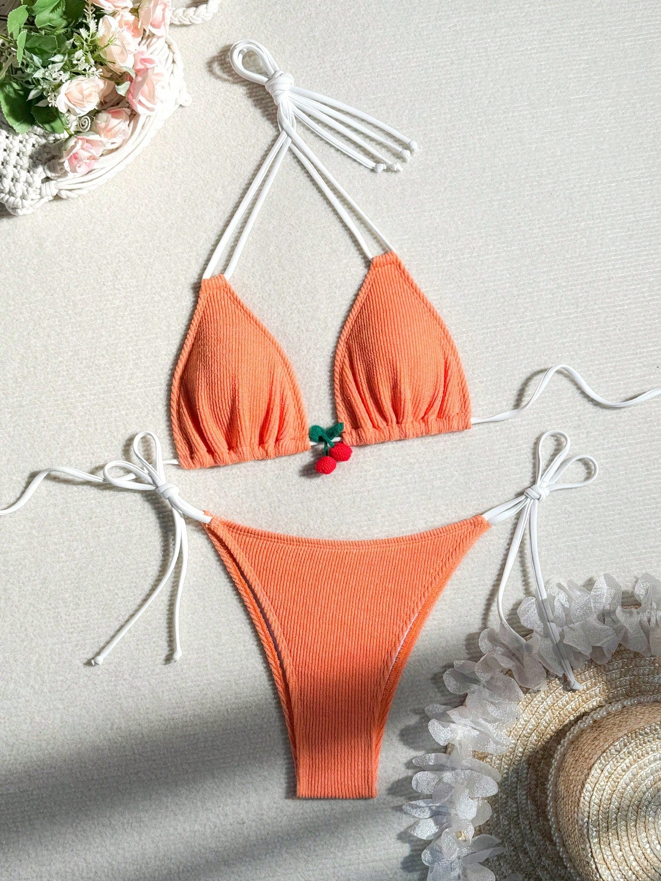 White & Cherry Bikini