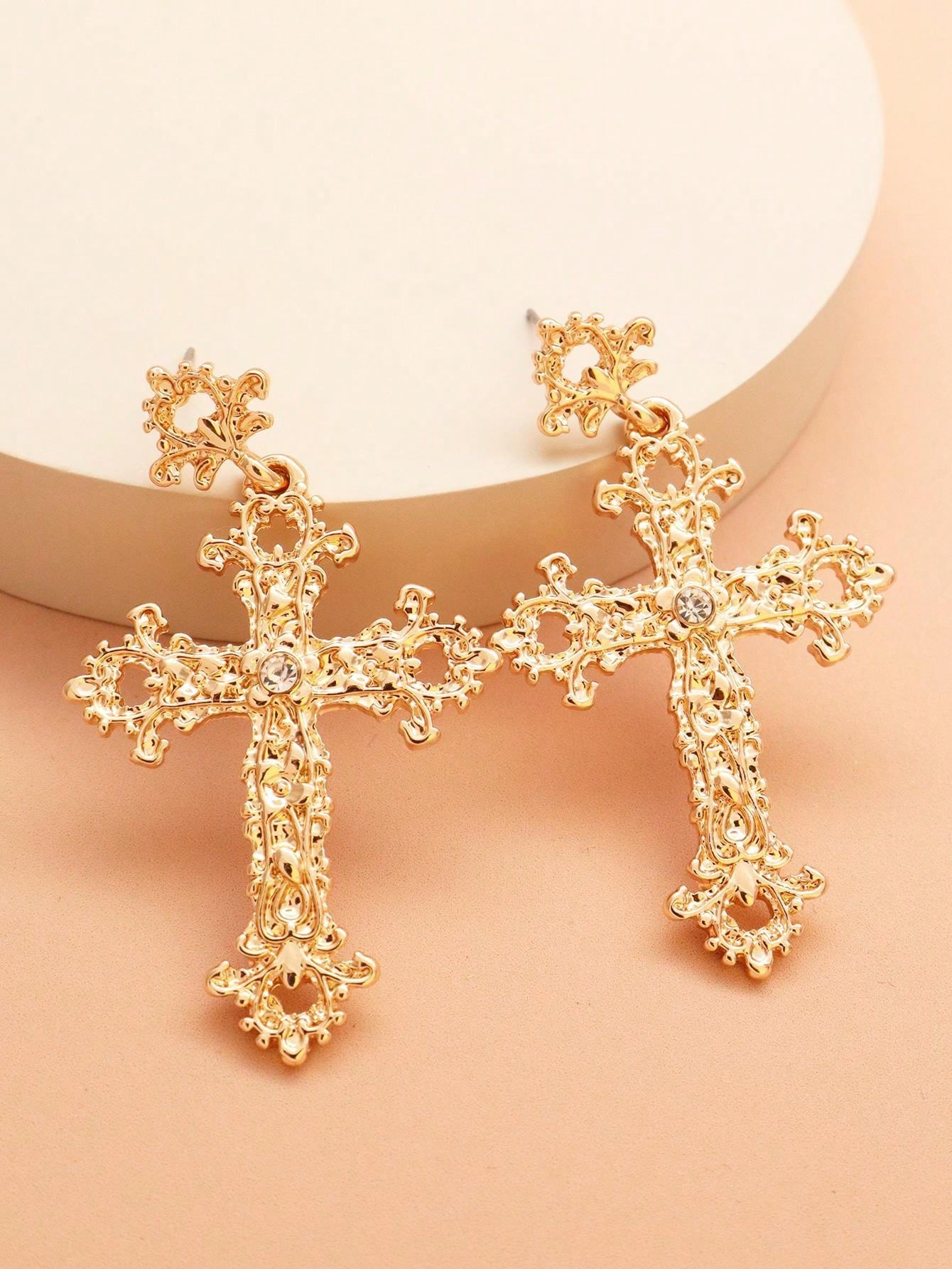 Cross Earrings with Rhinestones