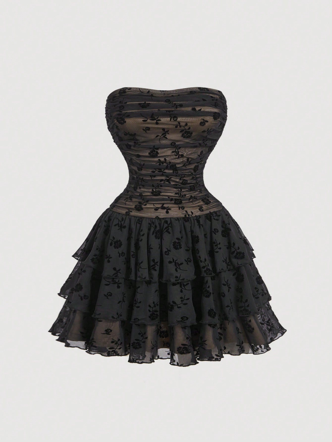 Lace Strapless Pleated Dress