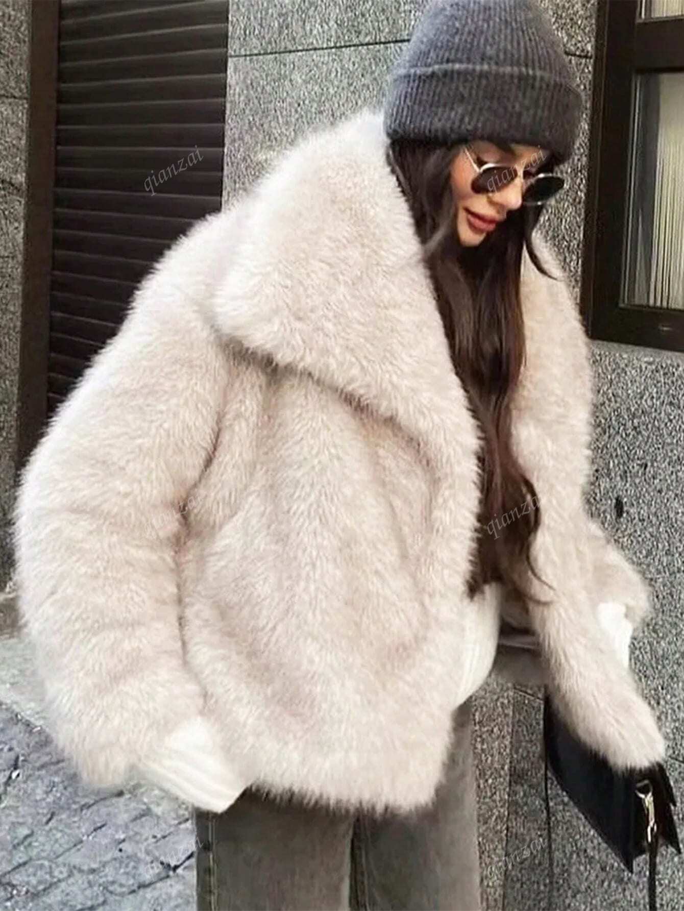 Oversized Fur Lapel Coat