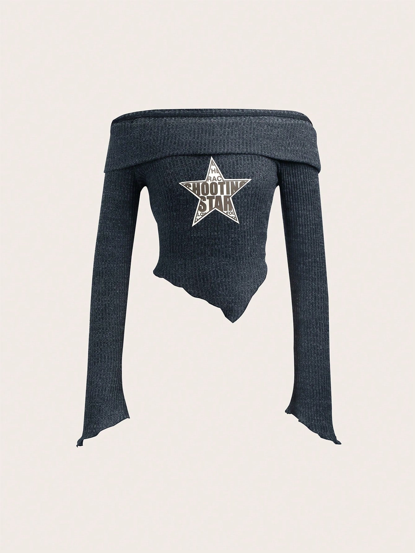 Women's Off Shoulder Letter & Star Printed T-shirt