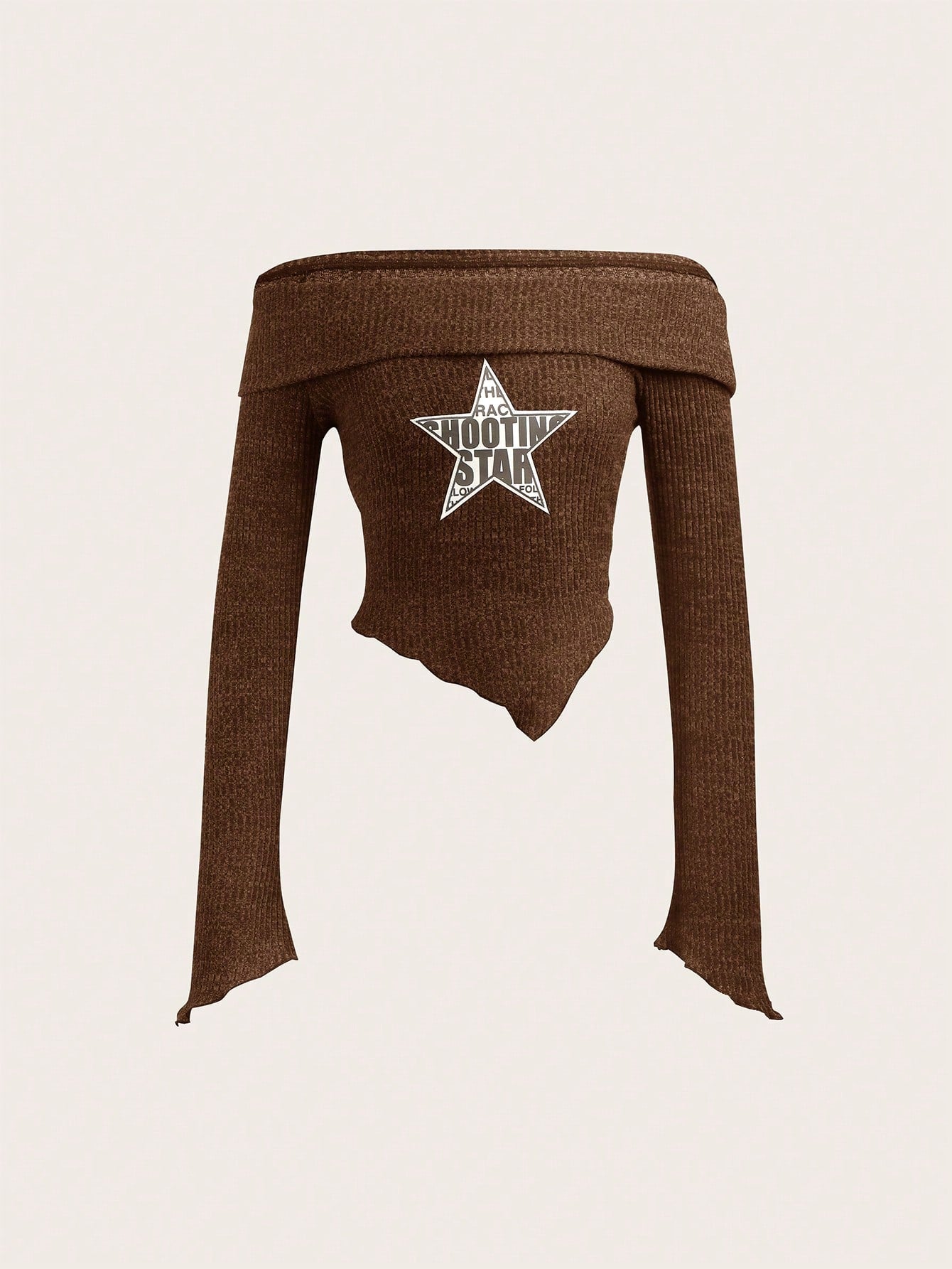Women's Off Shoulder Letter & Star Printed T-shirt