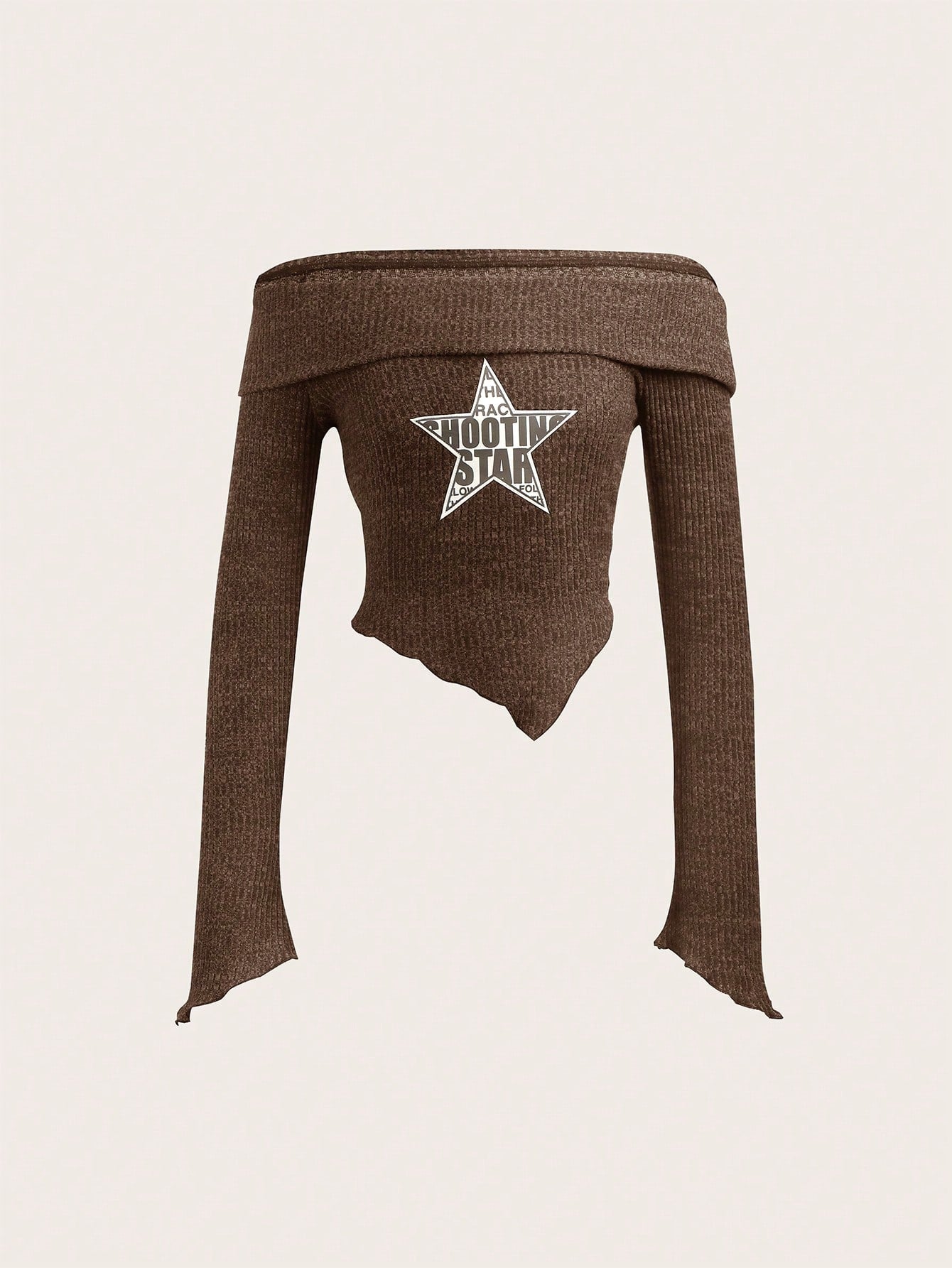 Women's Off Shoulder Letter & Star Printed T-shirt