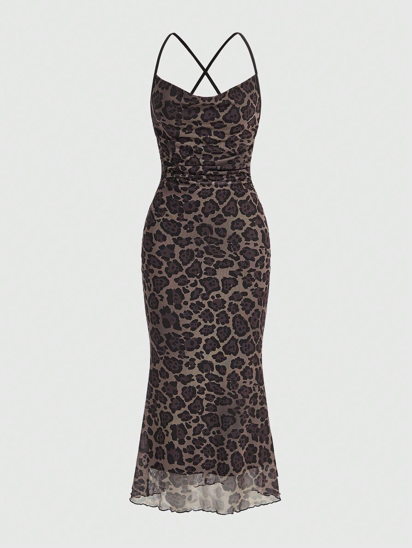 Leopard Print Draped Collar Dress