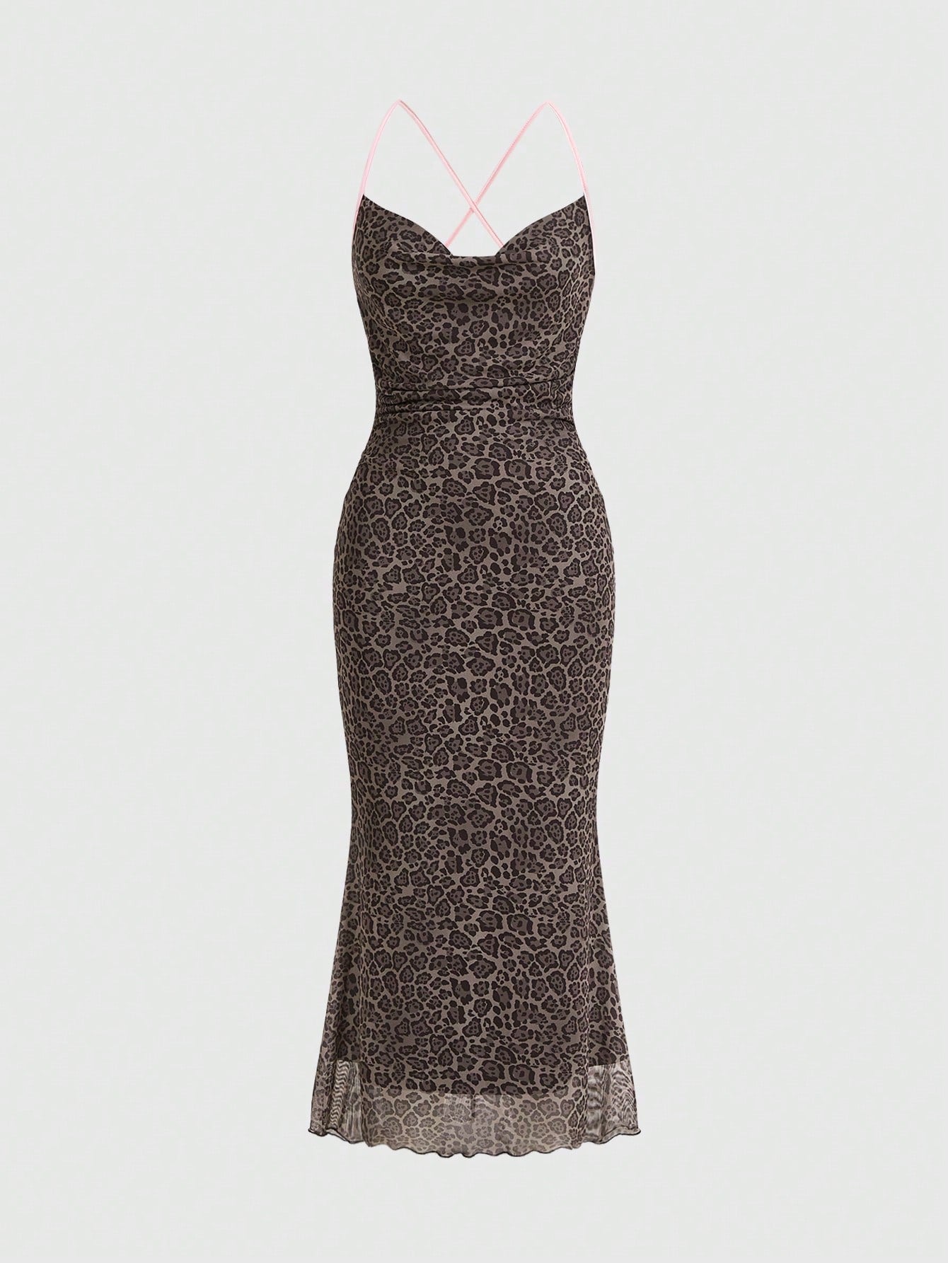 Leopard Print Draped Collar Dress