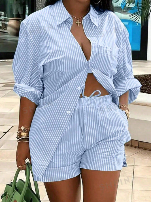 Striped Shirt & Shorts Set