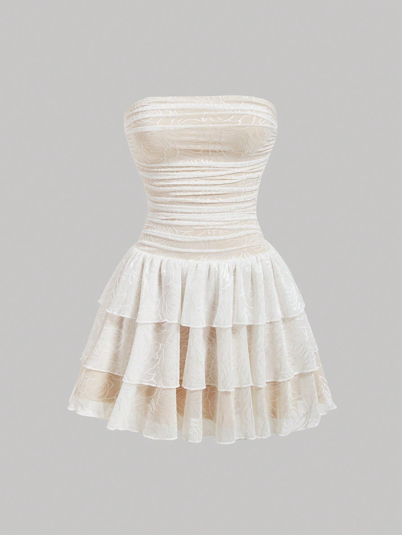 Lace Strapless Pleated Dress