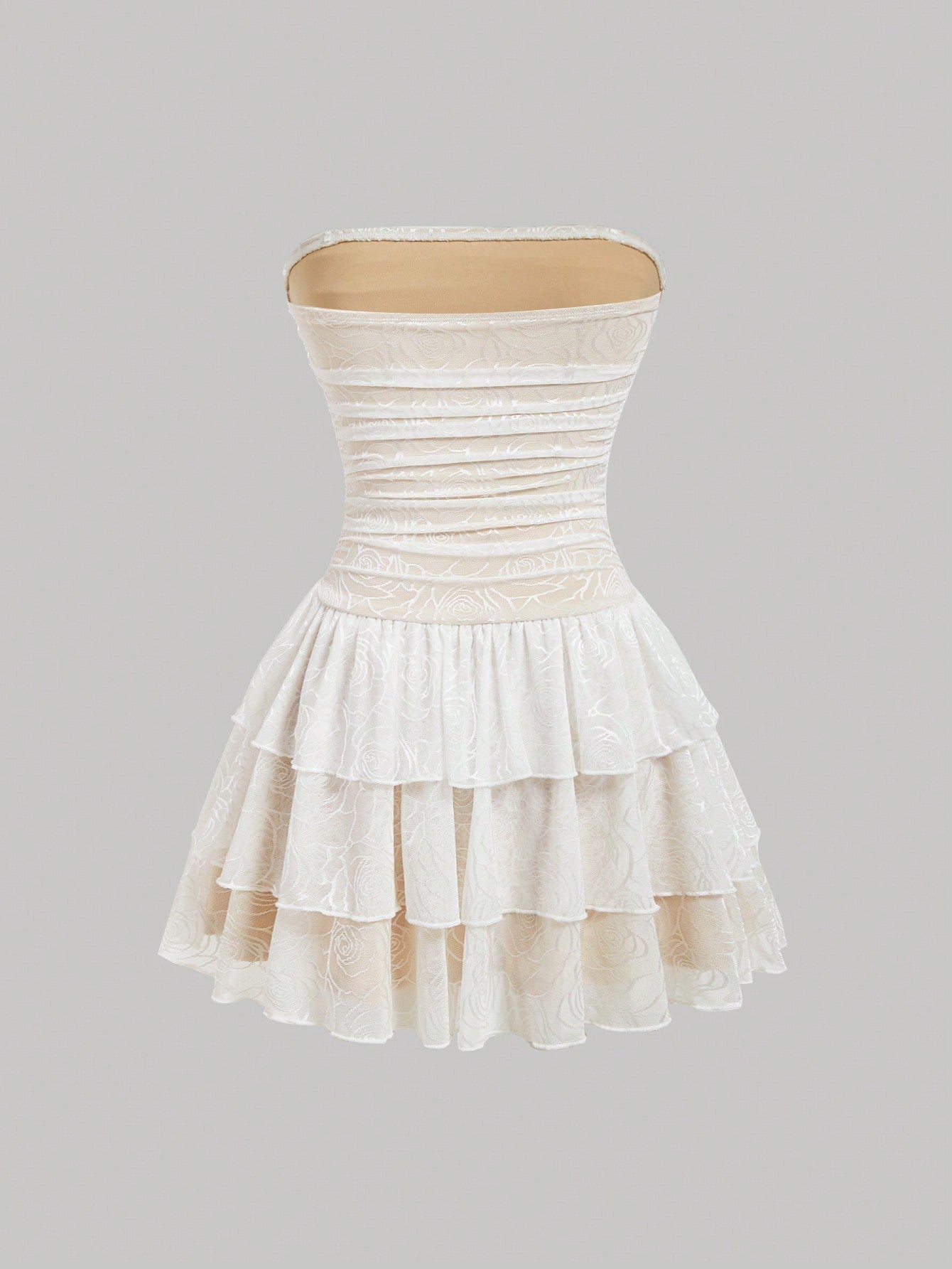 Lace Strapless Pleated Dress