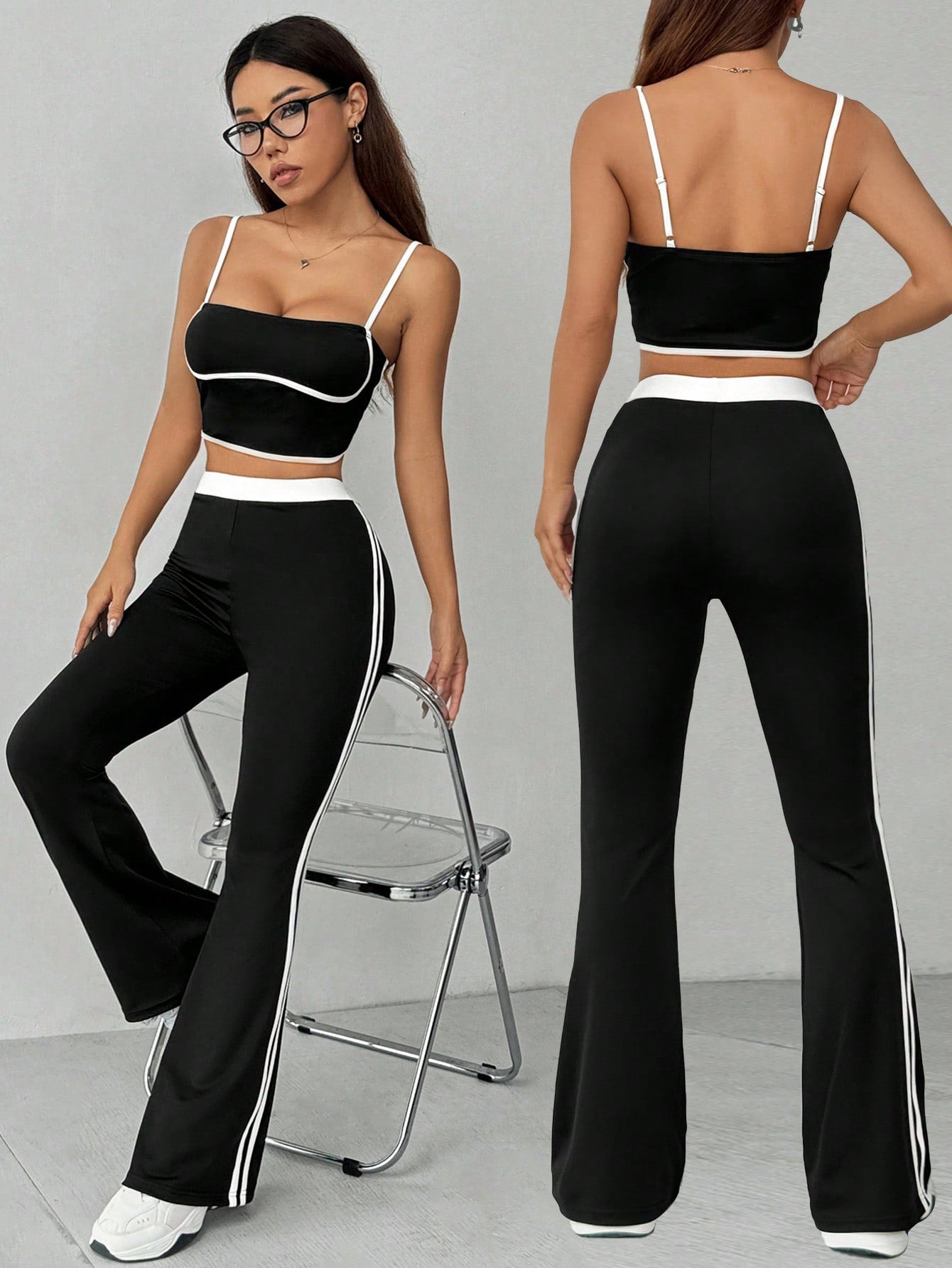 Black & White Striped Flare Pants