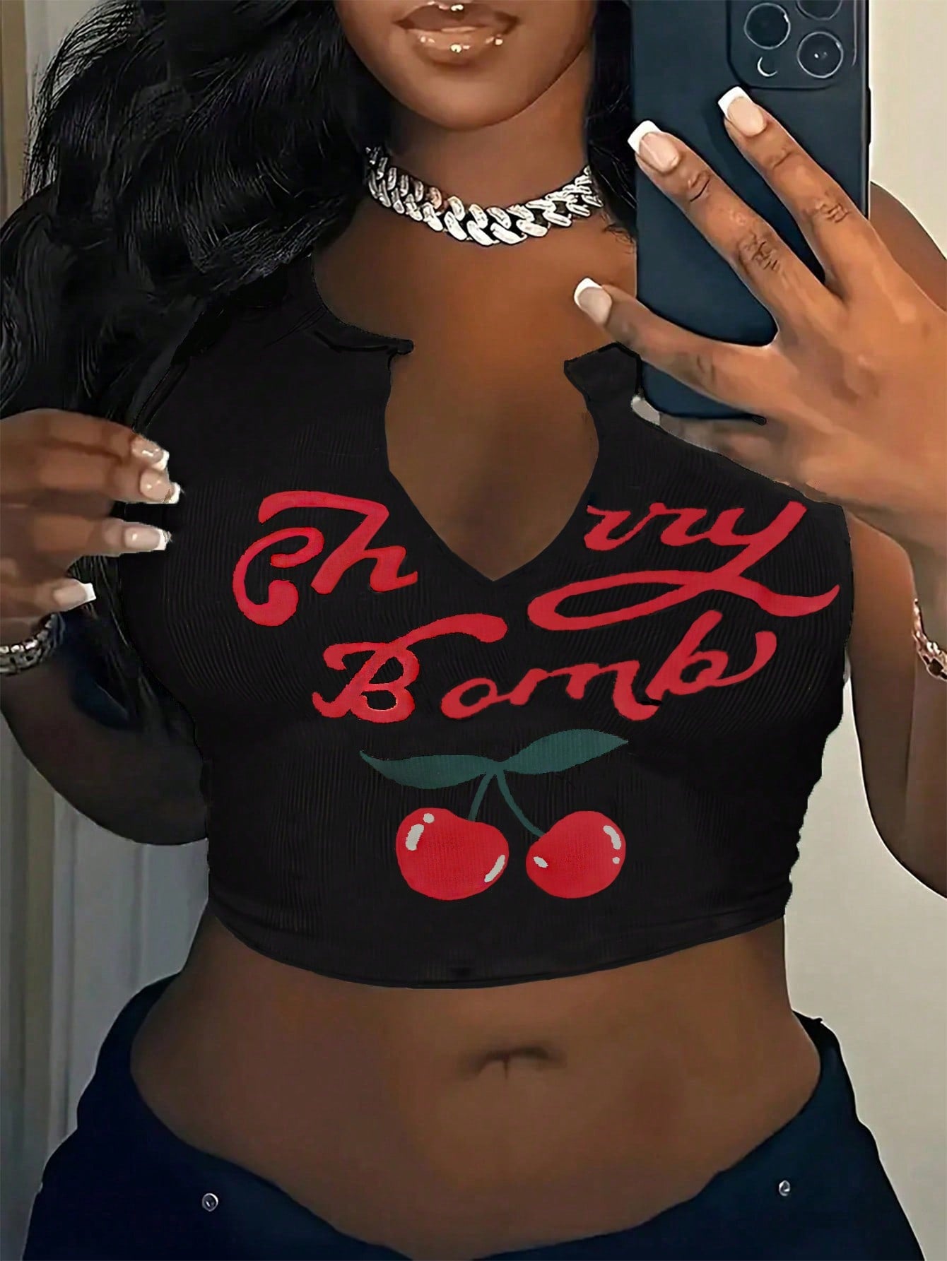 Cherry Bomb V-neck Crop Tank