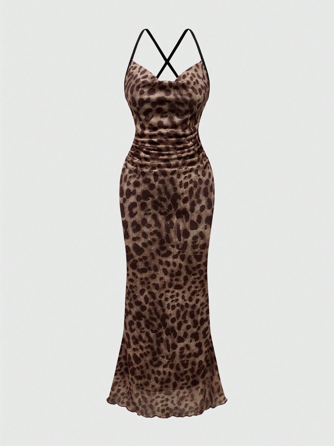 Leopard Print Draped Collar Dress