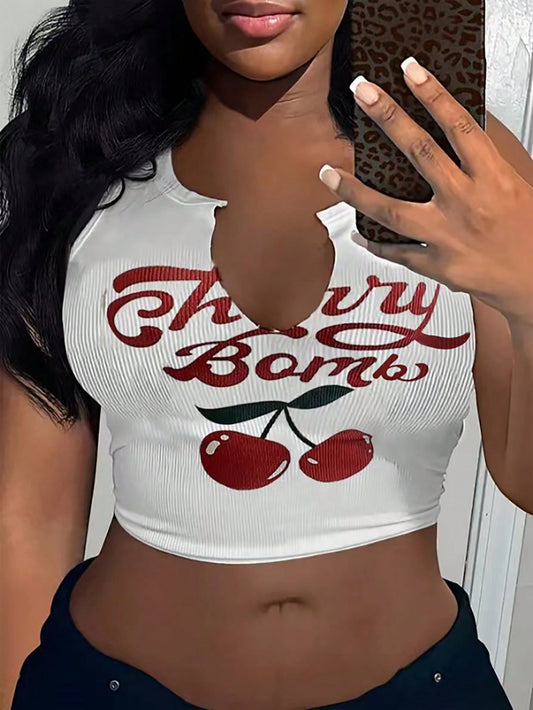 Cherry Bomb V-neck Crop Tank