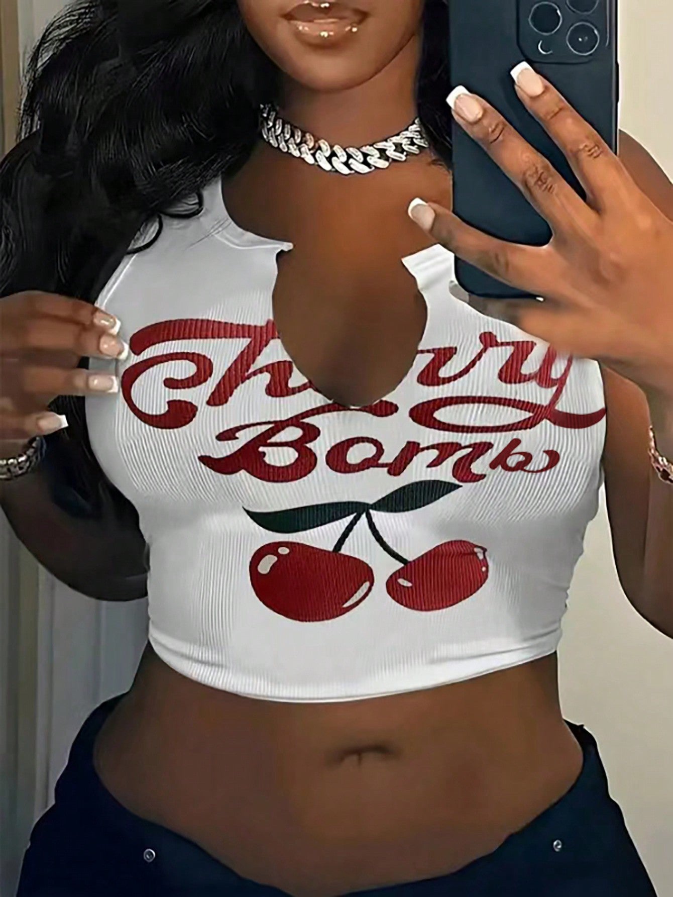 Cherry Bomb V-neck Crop Tank