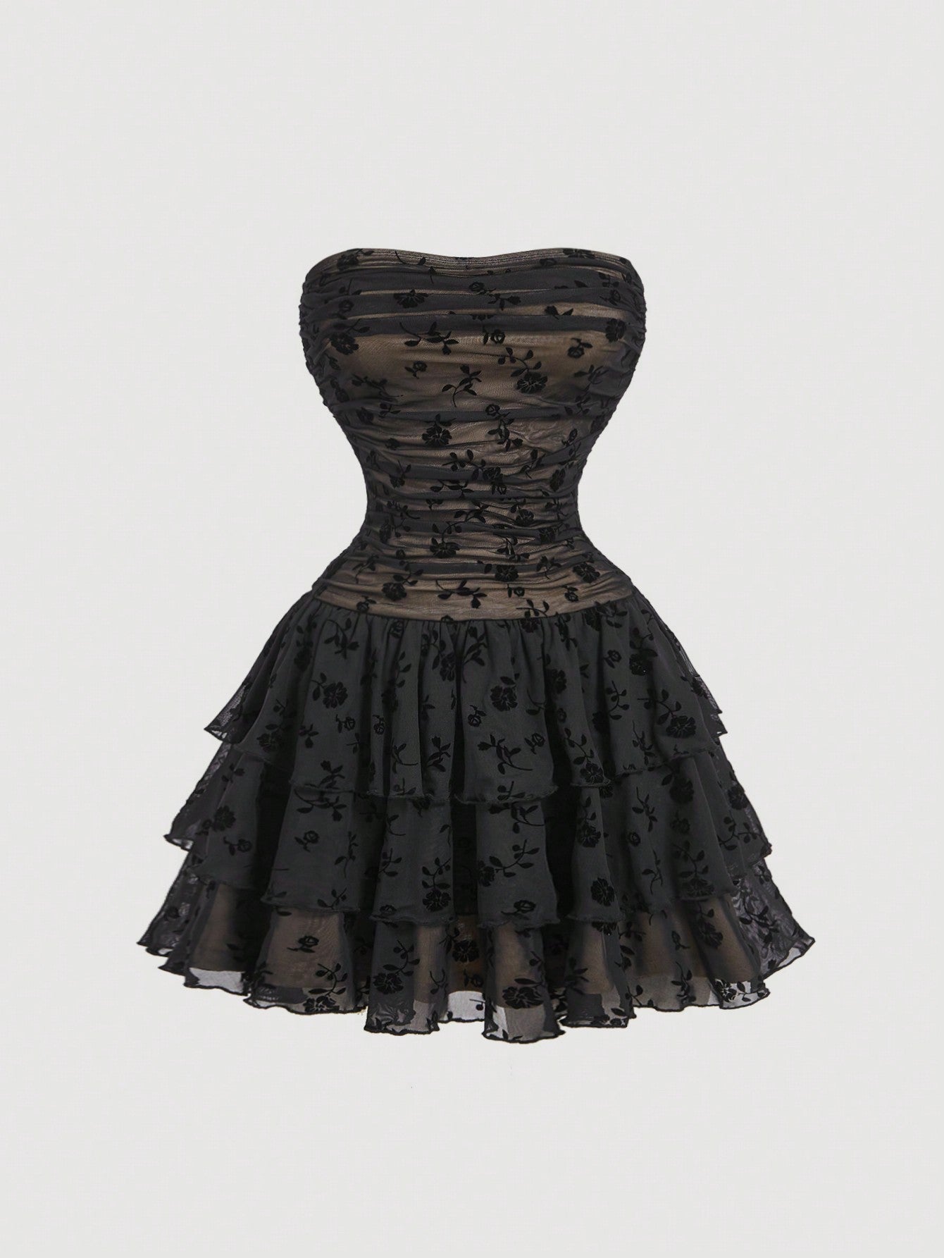 Lace Strapless Pleated Dress