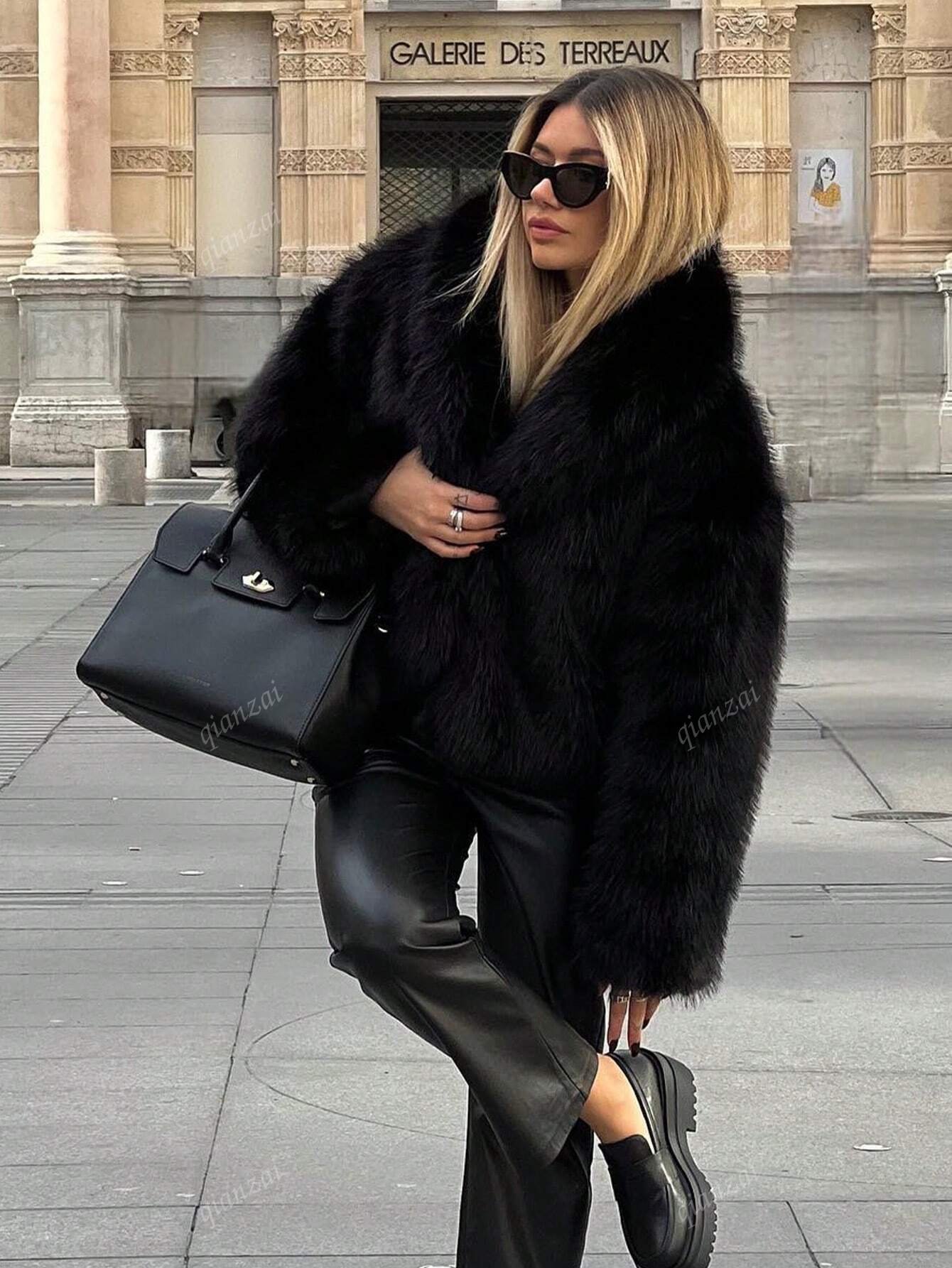 Oversized Fur Lapel Coat