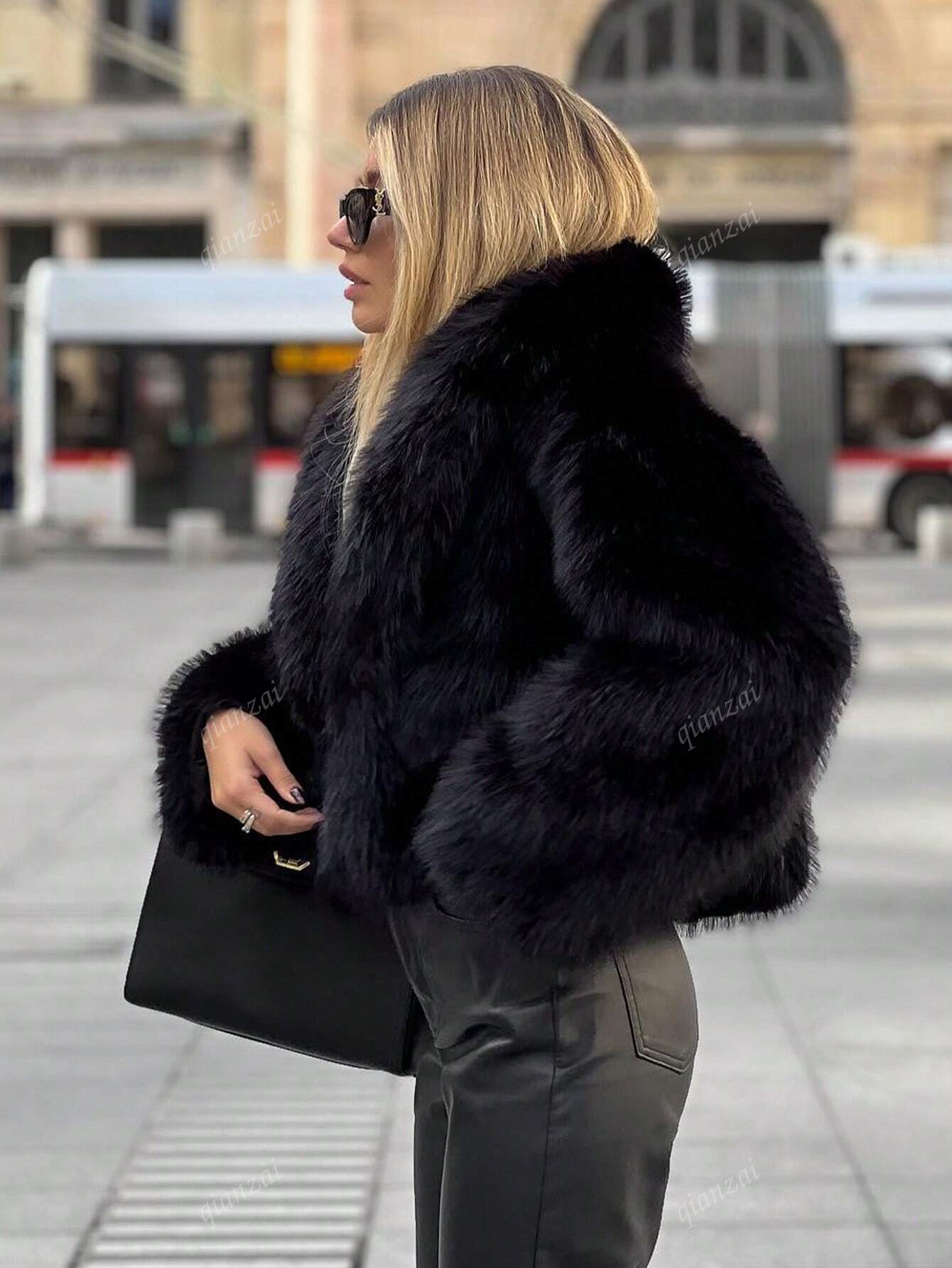 Oversized Fur Lapel Coat