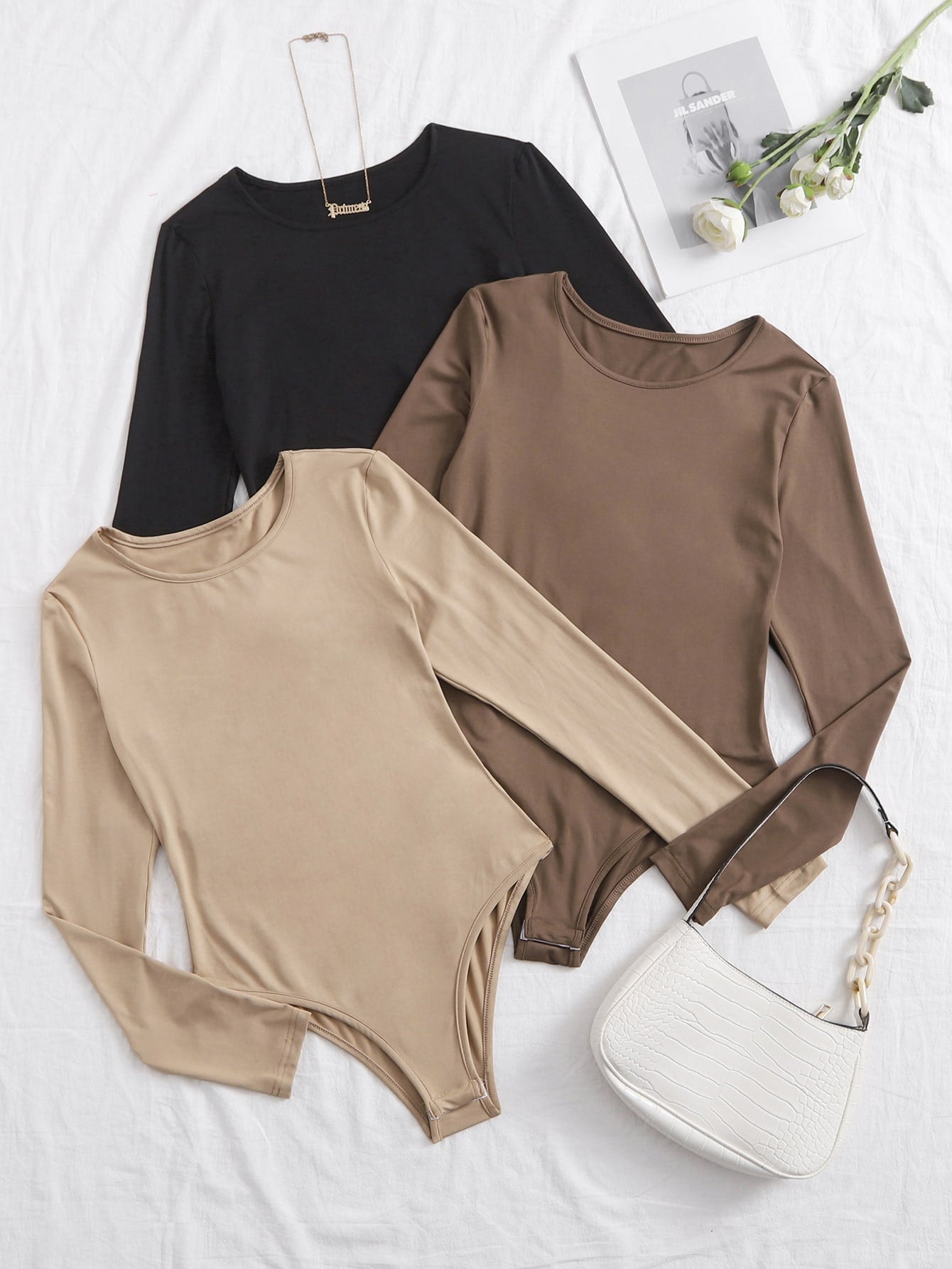 Nude 3pcs Solid Tee Bodysuit